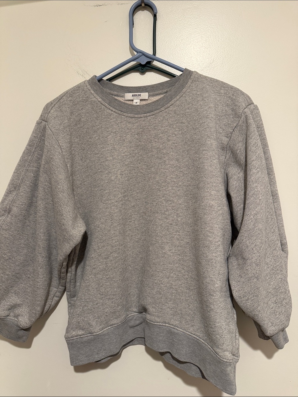Agolde Women's Heather Gray Crewneck Sweatshirt 3/4 sleeves